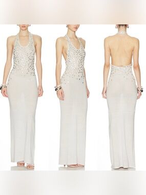 New Aya Muse Oriel
Cashmere Button Embellished
Backless Halter Maxi Dress